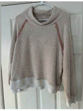 Saturday Sunday Anthropologie Cream herringbone cowl neck Sweater size large